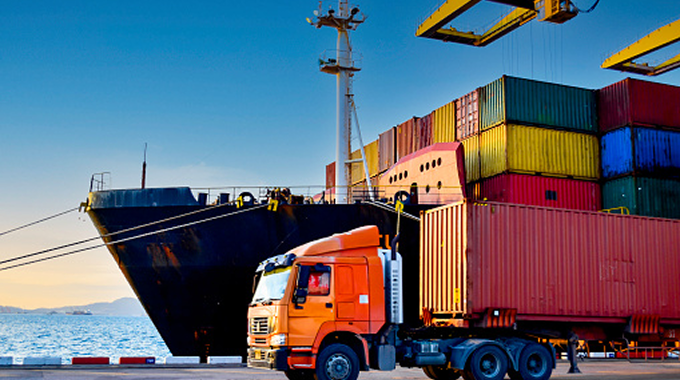 Shipping container on boat